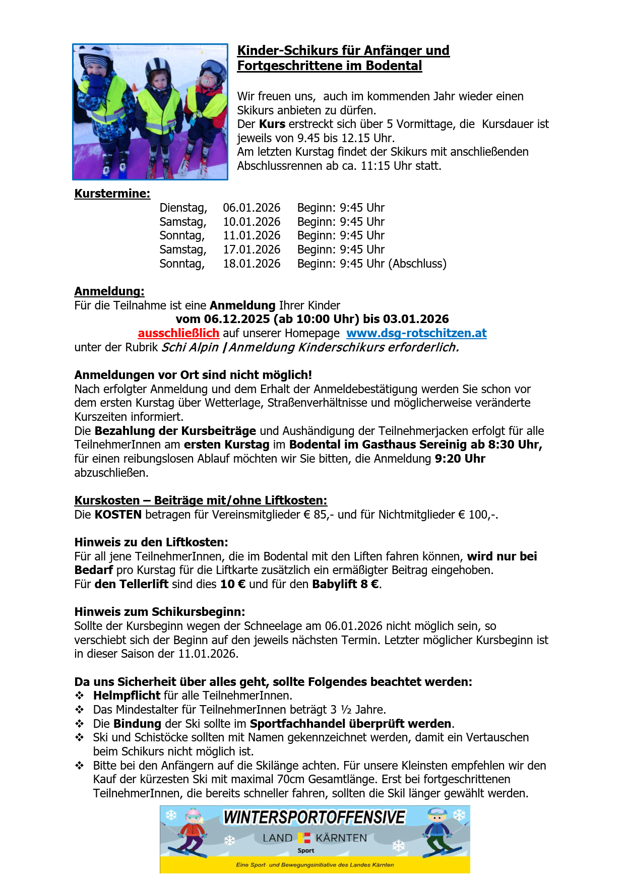 Skikurs Anmeldung 2025